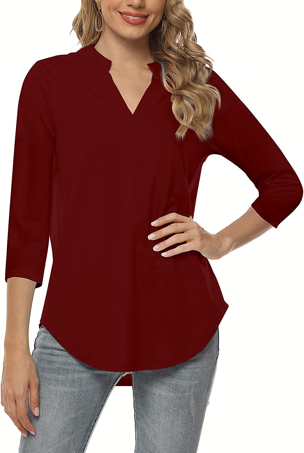 Davenil Women's Short/Long Sleeve V-Neck Tops Loose Tunic