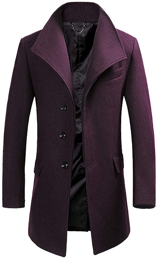 FTCayanz Men's Wool Trench Coat Winter Slim Fit Business Top Coat ...