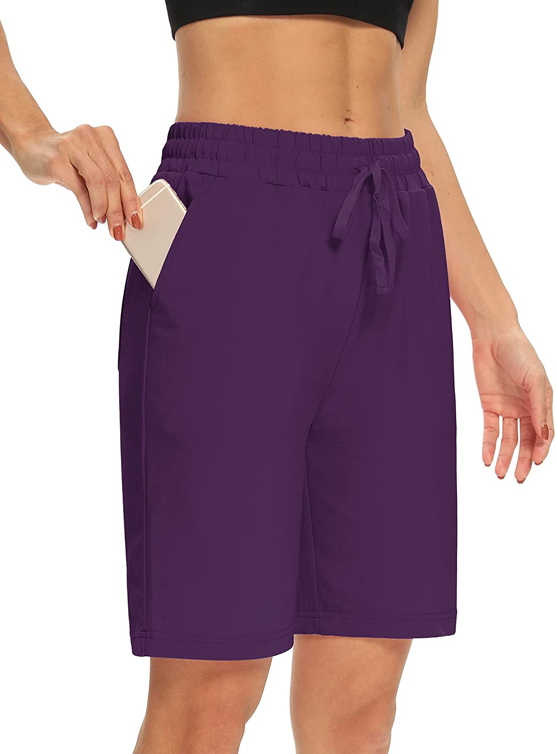 DIBAOLONG Womens Yoga Shorts Loose Comfy Drawstring Lounge Bermuda Shorts  with 3