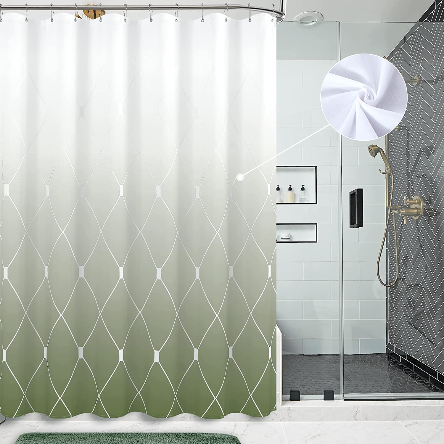 Modern Turquoise Shower Curtains for Bathroom 72x72 Inch Teal Geometric  Shower Curtain with Hooks Green and Grey Cloth Shower Curtain Moroccan
