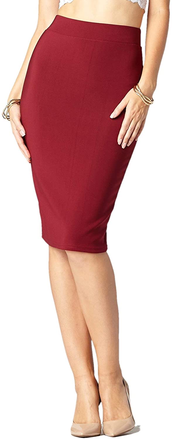 Stretch Bodycon Midi Skirt Elastic Waist Premium Women’s Pencil Skirt Many Colors 