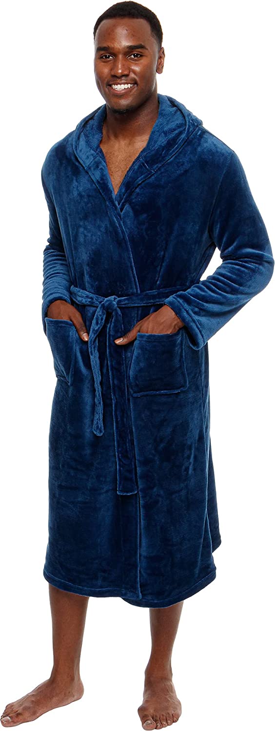 Ross Michaels Mens Robe Shawl Collar Wrap Style - Mid Length Plush Fleece  Bathrobe at  Men’s Clothing store