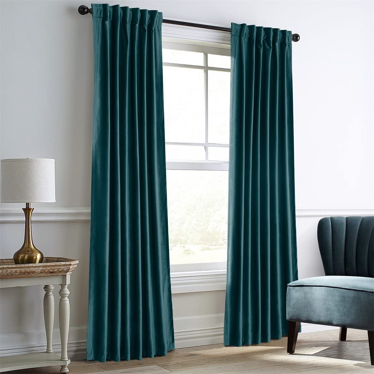 Dreaming Casa Teal Green Velvet Curtains For Living Room Thermal Insulated Rod P EBay