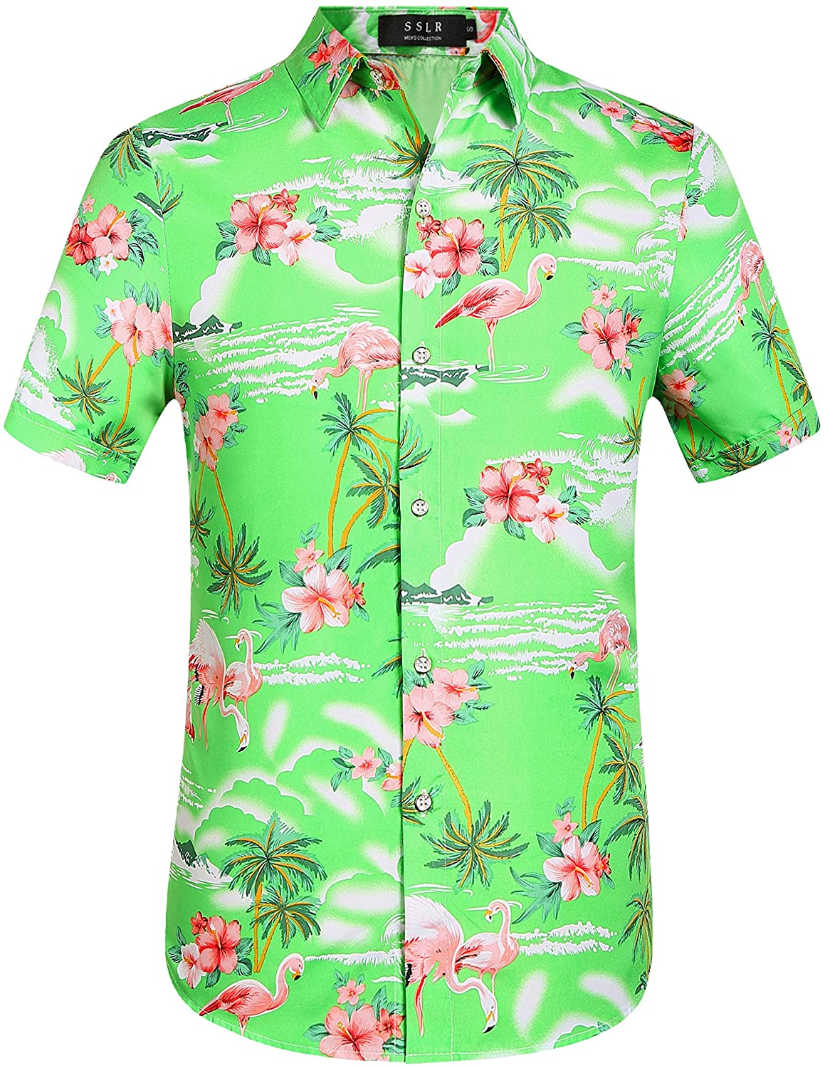 SSLR Mens Hawaiian Shirt Flamingos Casual Short Sleeve Button Down 
