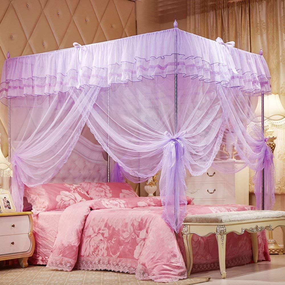Royal Luxurious C Joyreap 4 Corners Post Canopy Bed Curtain for Girls & Adults 