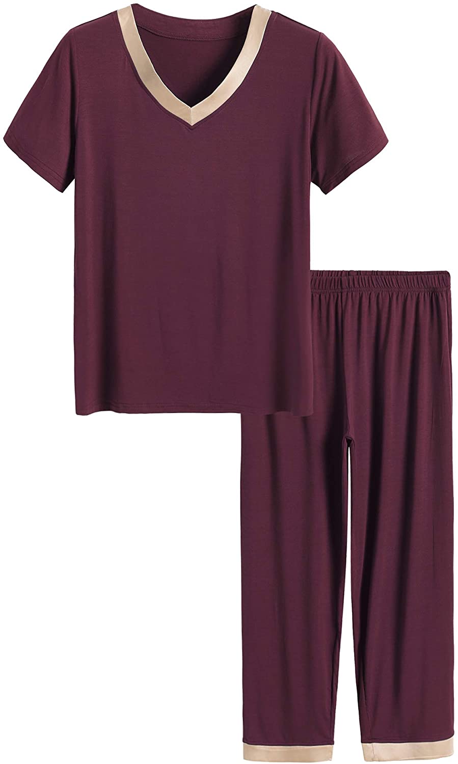 Latuza Women's V-neck Sleepwear Short Sleeves Top with Pants