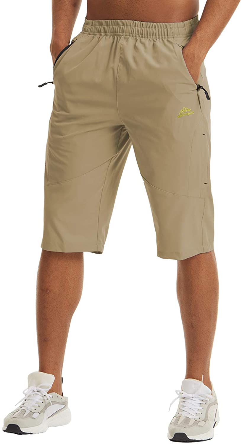 LASIUMIAT Men's 3/4 Capri Pants Outdoor Sports Hiking Cropped Shorts with Zipper Pockets 