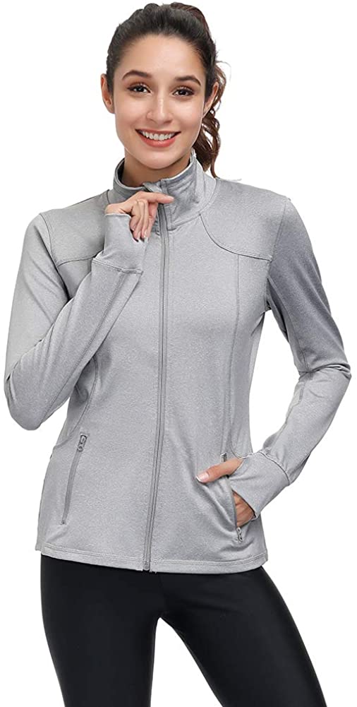 Dolcevida Women's Full Zip Workout Running Track Jacket Lightweight Gym Athletic Exercis Top with Thumb Holes 