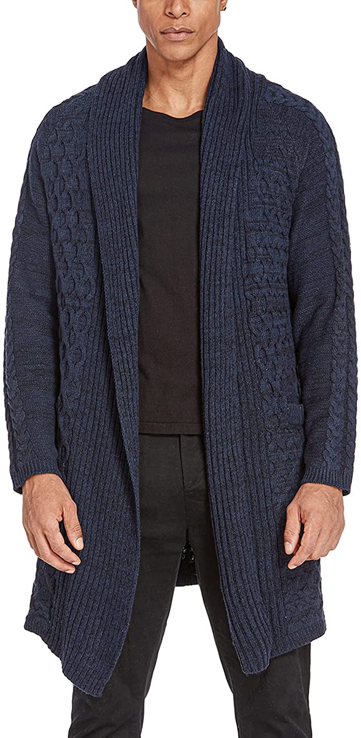 COOFANDY Mens Fashion Long Ruffle Knit Cardigan Lightweight Shawl Collar Sweater