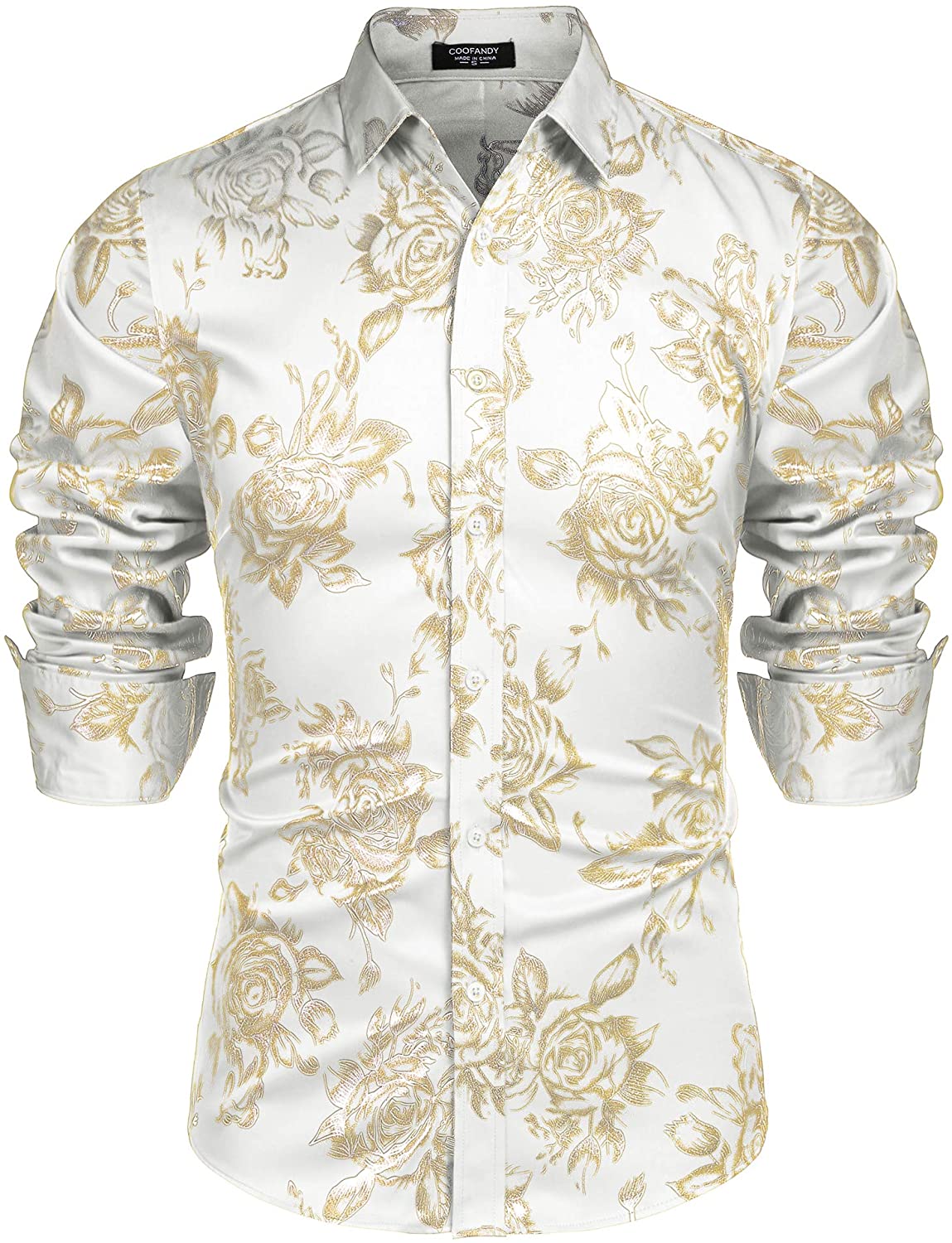 COOFANDY Men's Luxury Dress Shirts Stylish Flower Print Shirt Shiny Button Down Shirt