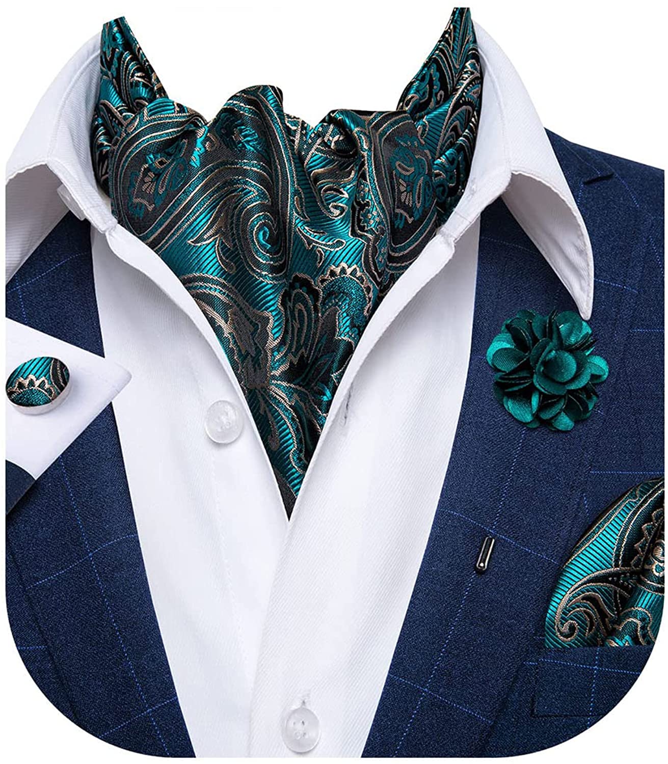  DiBanGu Blue Ascot Ties for Men Cravat Tie and Pocket Square  Set Jacquard Silk Ascot Paisley Cravat for Men : Clothing, Shoes & Jewelry