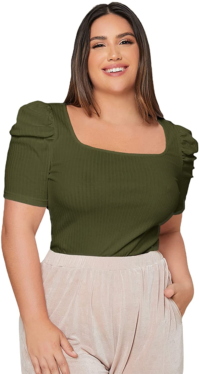 WDIRARA Women's Plus Size Metallic Short Sleeve Round Neck T Shirt