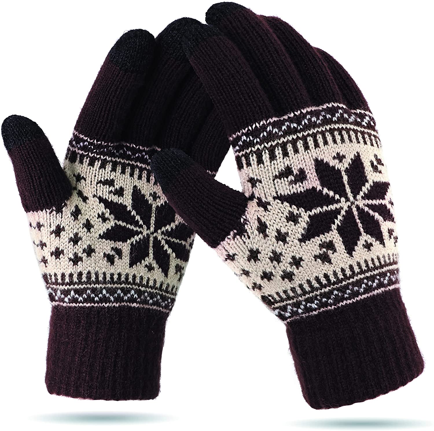Winter Touch Screen Gloves HÖTER Snow Flower Printing Keep Warm 