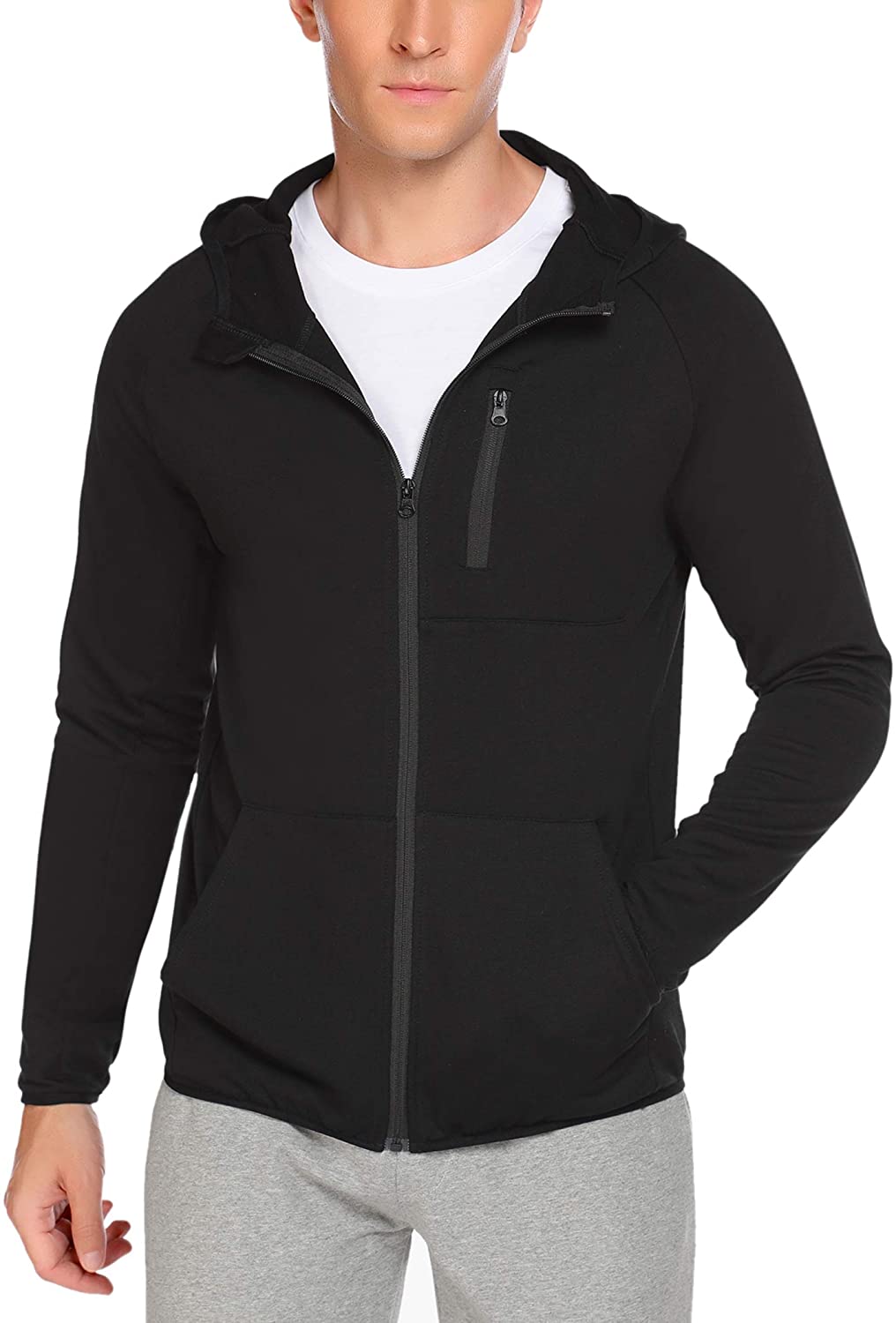 COOFANDY Mens Athletic Long Sleeve Sweatshirt with Zipped Pocket