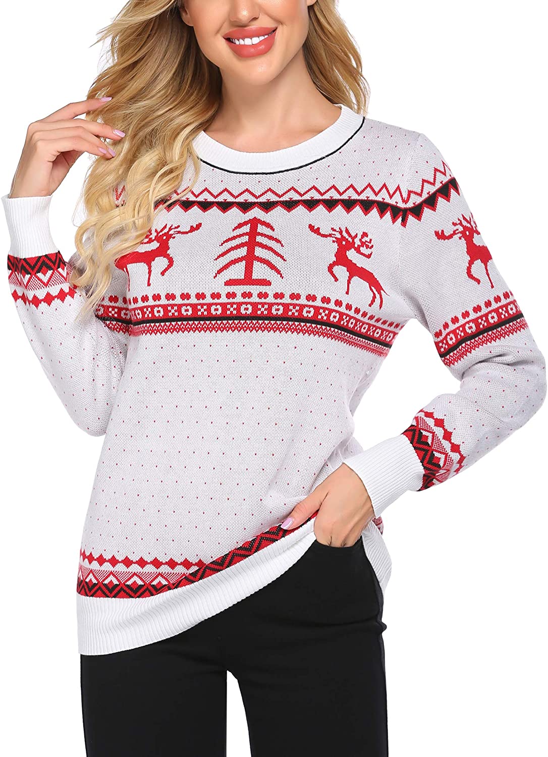 UNibelle Women's Ugly Christmas Sweater Christmas Tree Reindeer Pullover Jumper,S-XXL