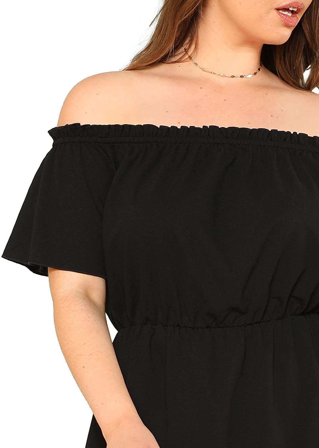 Romwe Women's Plus Size Off The Shoulder Hollowed Out Scallop Hem Party ...
