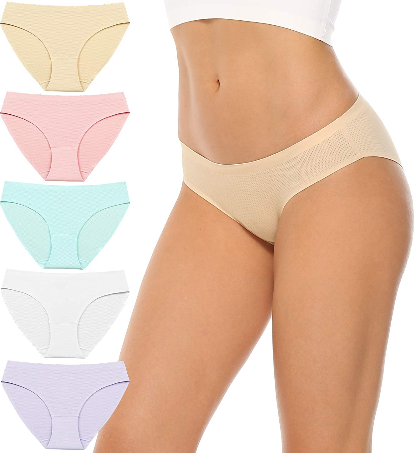 Xibing Women's Seamless Underwear Bikini Panties No Show Low Rise Breathable  Hip