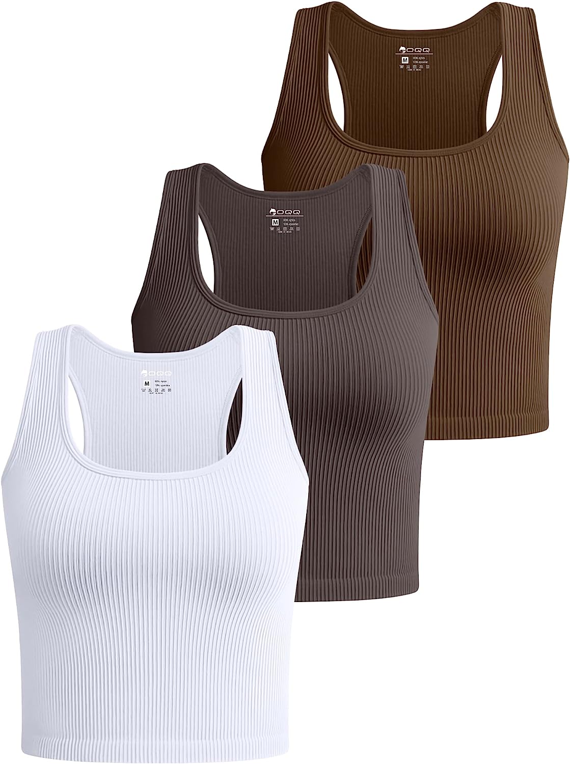 OQQ Women's 3 Piece Crop Tank Tops Ribbed Seamless Workout Sleeveless  Shirts Rac