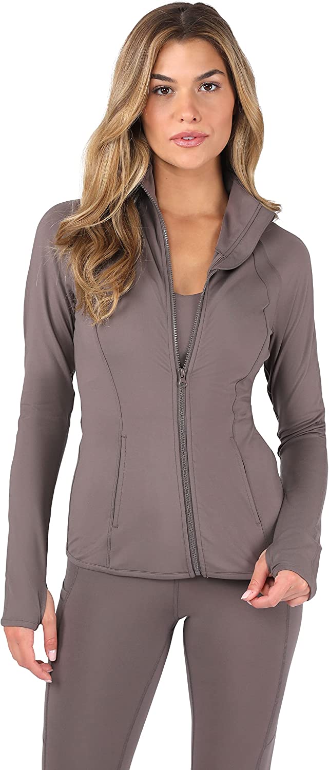 Yogalicious Womens Ultra Soft Lightweight Full Zip Yoga Jacket with Zipper  Pockets, Blossom Olive, X-Large 