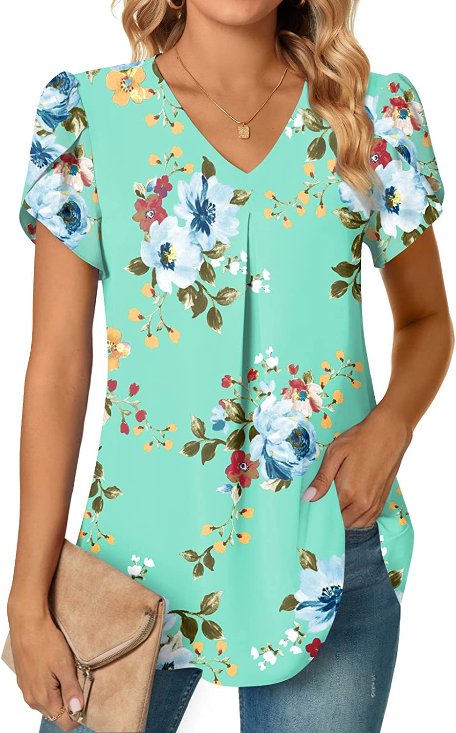 Anyally Womens Summer Dressy Chiffon Blouses V Neck Palestine