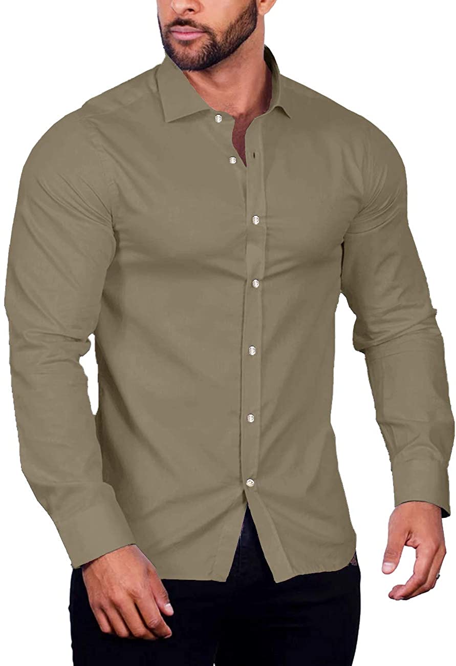 Men's Long Sleeve Super Slim Fit Plain Casual Shirt Business Dress Shirt  Men