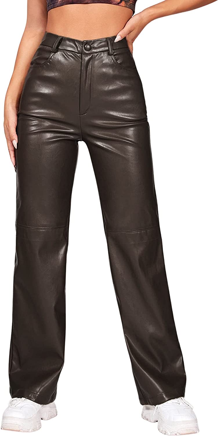 MakeMeChic Women's Plus Size Faux Leather Pants High Waisted