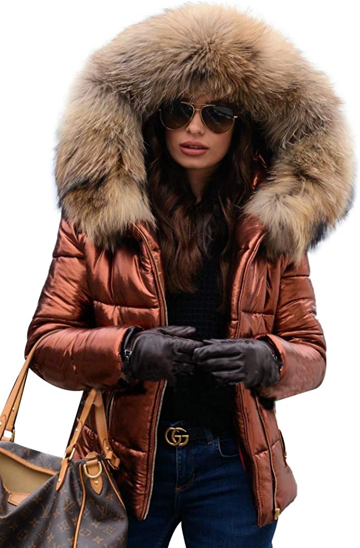  Aox Women Winter Faux Fur Hooded Down Jacket Warm