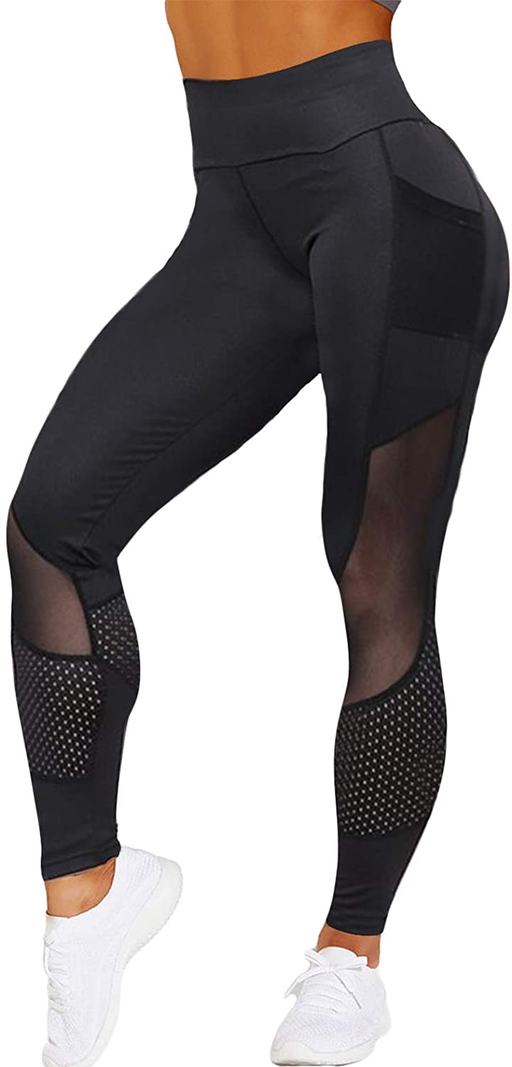 Buy Kiwi-Rata Women Sports Mesh Trouser Gym Workout Fitness Capris Yoga  Pant Legging,Black Small at