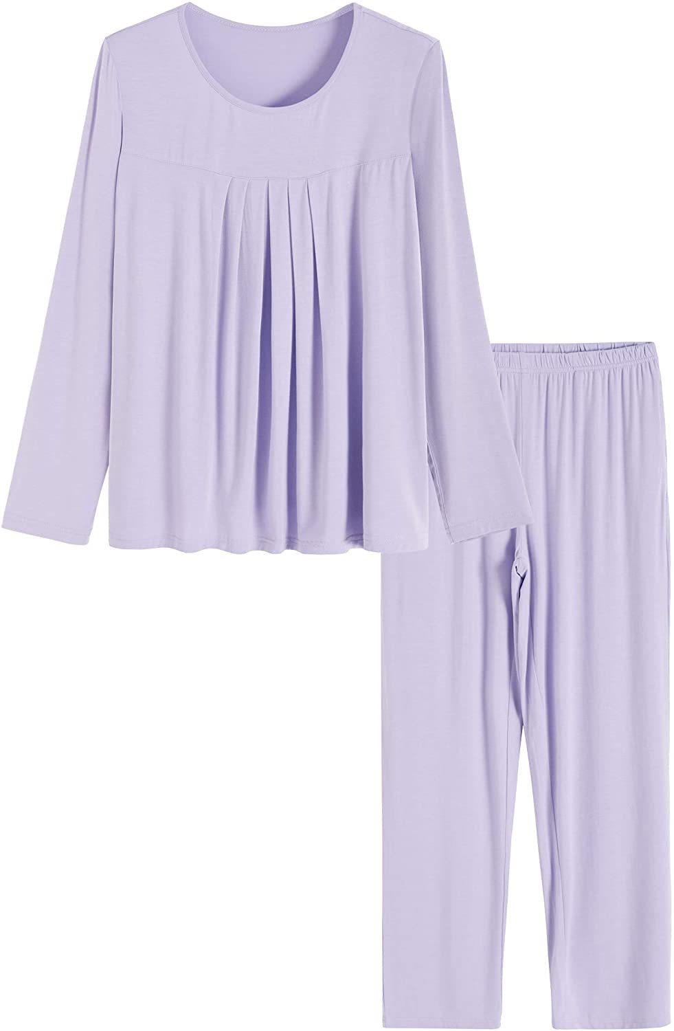 Latuza Women's Long Sleeves Pleated Front Tops Pajamas Pants with Pockets