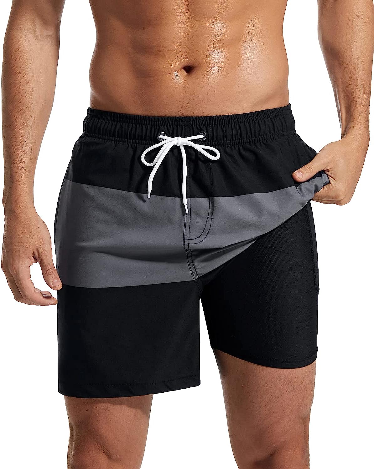 Swimming Shorts Men, Swimming Trunks With Compression Liner 2 In 1