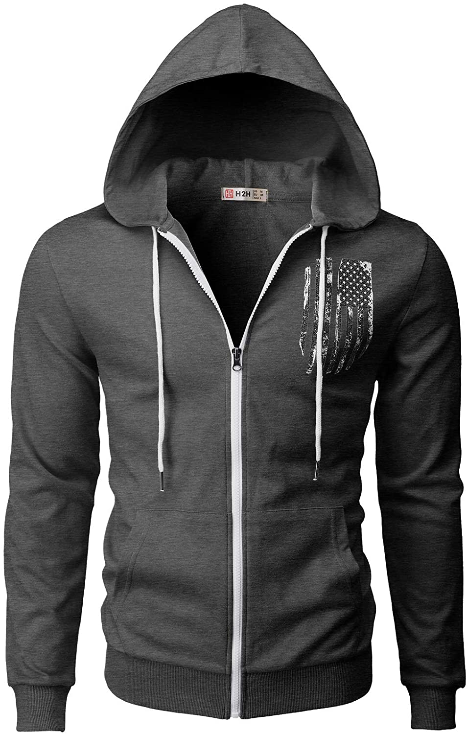 H2H Mens Casual Zip up Hoodie Jacket Double Cotton Lightweight 