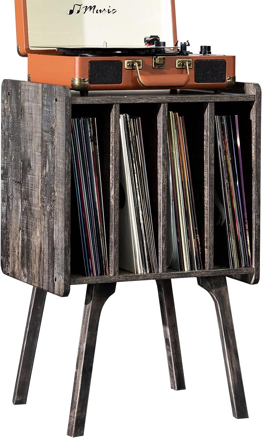 LELELINKY Record Player Stand,Vinyl Record Storage Table with 4