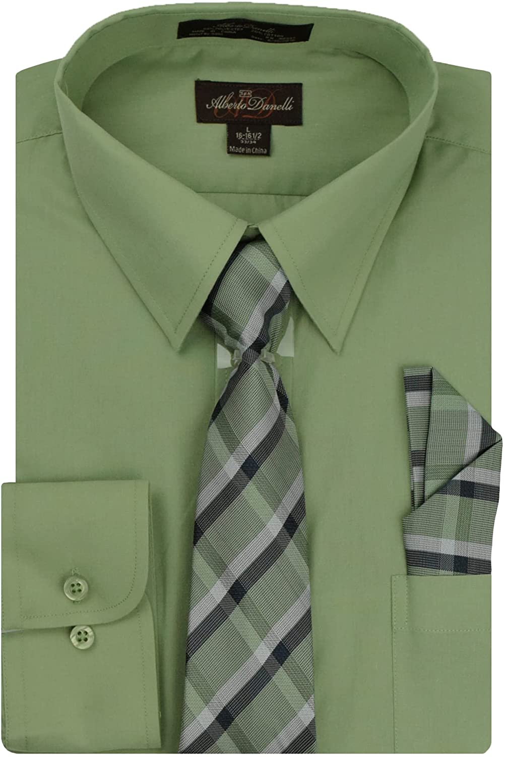 Alberto Danelli Men's Long Sleeve Dress Shirt with Matching Tie and Handkerchief Set 