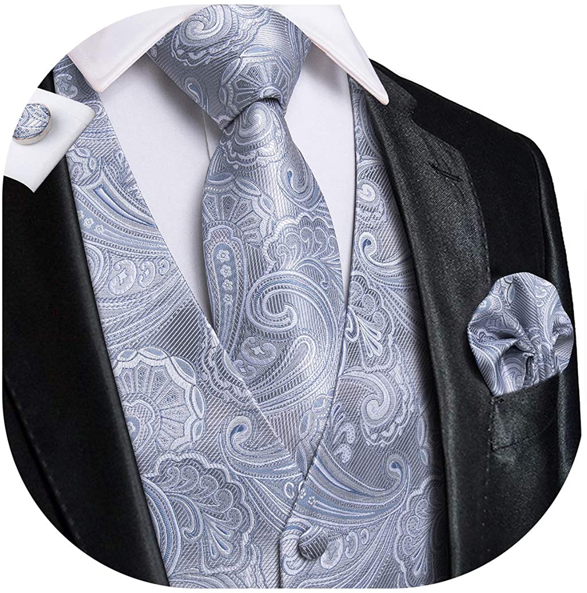 Dubulle Mens Paisley Tie and Vest Set with Pocket Square Cufflinks WaistCoat Suit for Tuxedo 