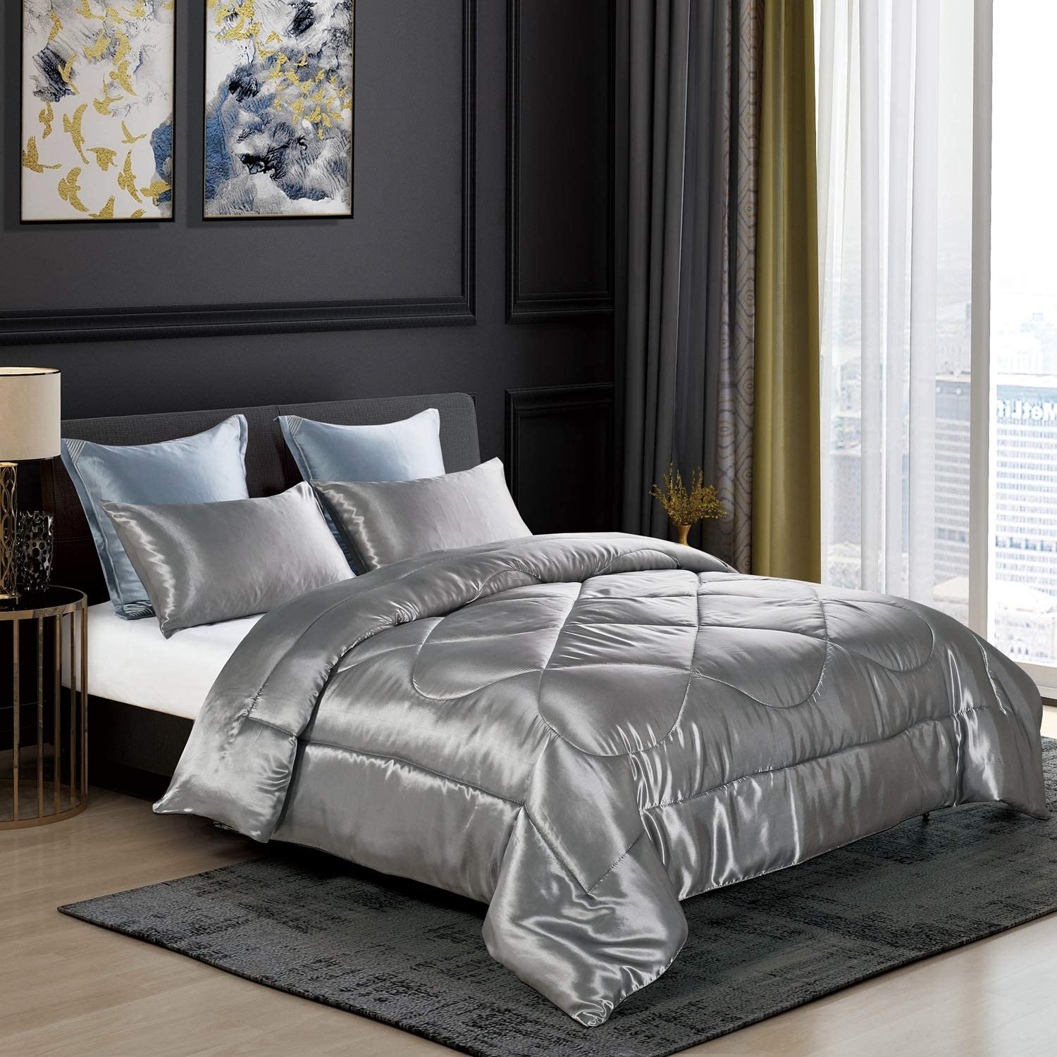 KINBEDY Luxury 3-Piece Satin/Sateen Silky Comforter Set Bedding