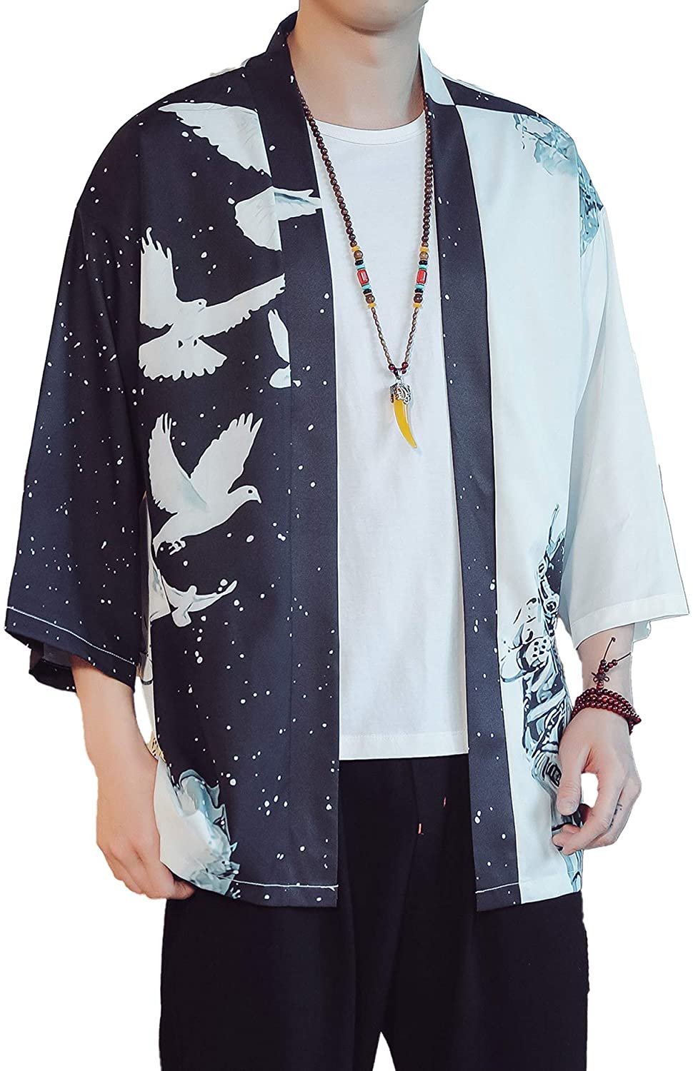 Curshimer Men Japanese Kimono Cardigan Jacket Casual Open Front