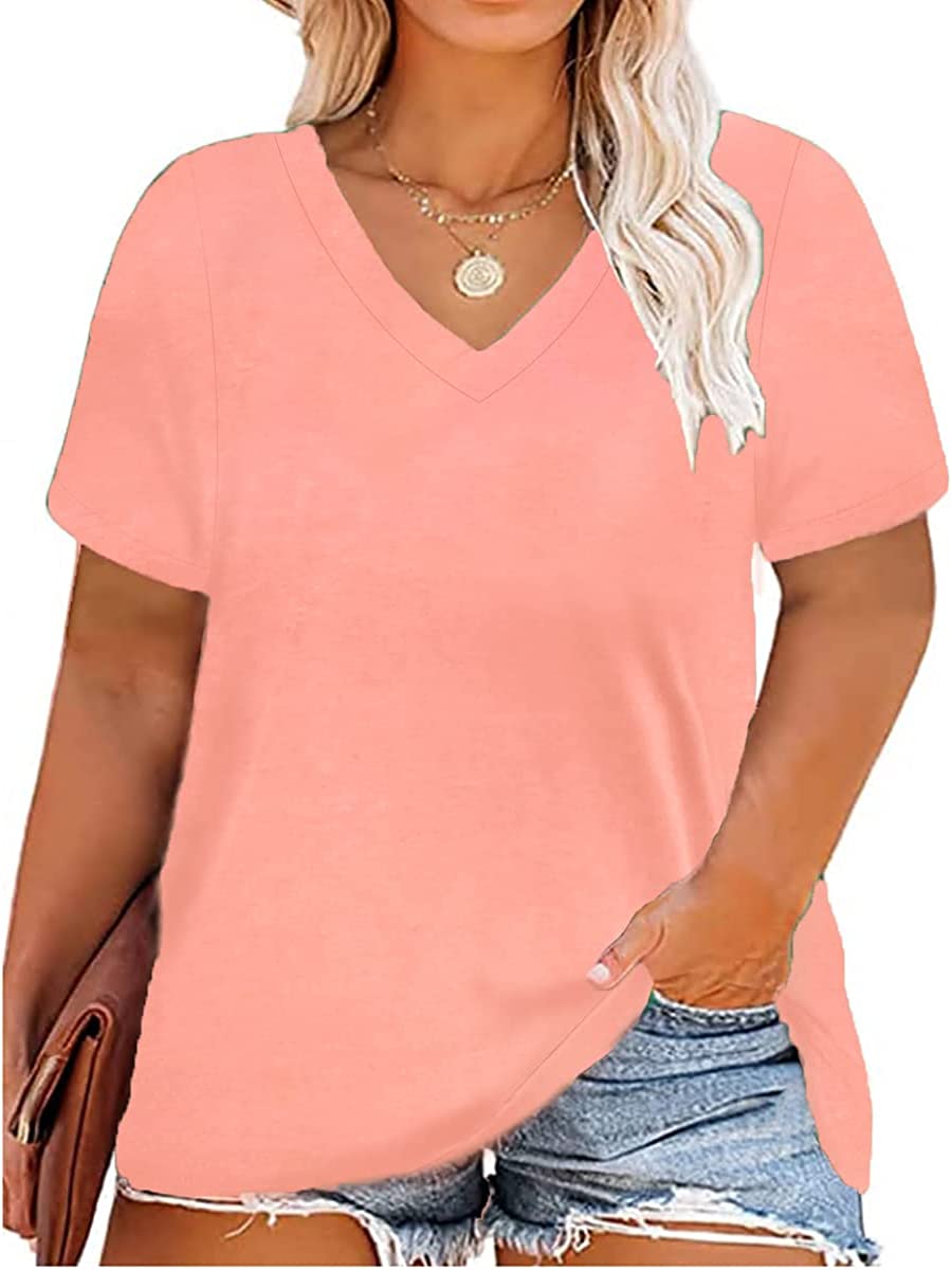 CARCOS Plus Size Tops for Women 3X Short Sleeve T Shirts Basic V