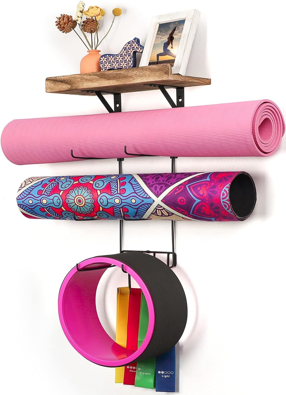Bikoney Yoga Mat Holder Wall Mount Yoga Mat Storage Home Gym Accessories  with Wo