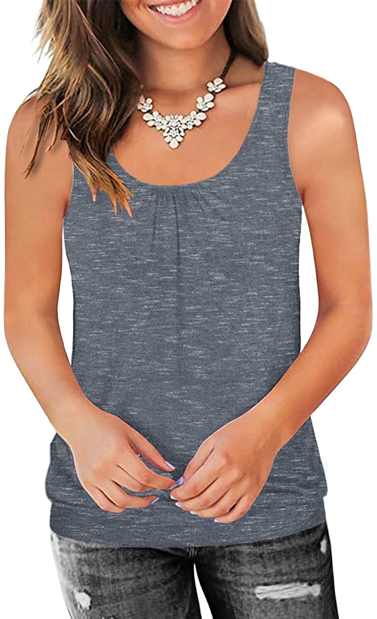 Traleubie Round Neck Workout Tank Tops for Women Casual Sleeveless Shirts Loose Fit 