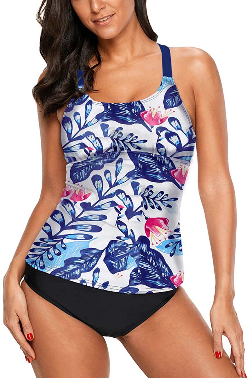 Womens Halter Swimsuit V Neck Swimsuits for Women Floral Printed Two Piece Womens Tankini Swimsuits Bathing Suits Swimsuit 