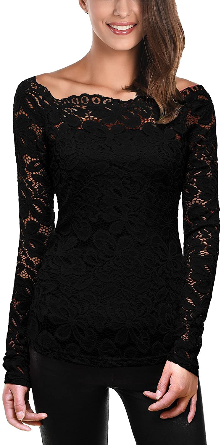 DJT Womens Boat Neck Floral Lace Raglan Long Sleeve Shirt Top | eBay