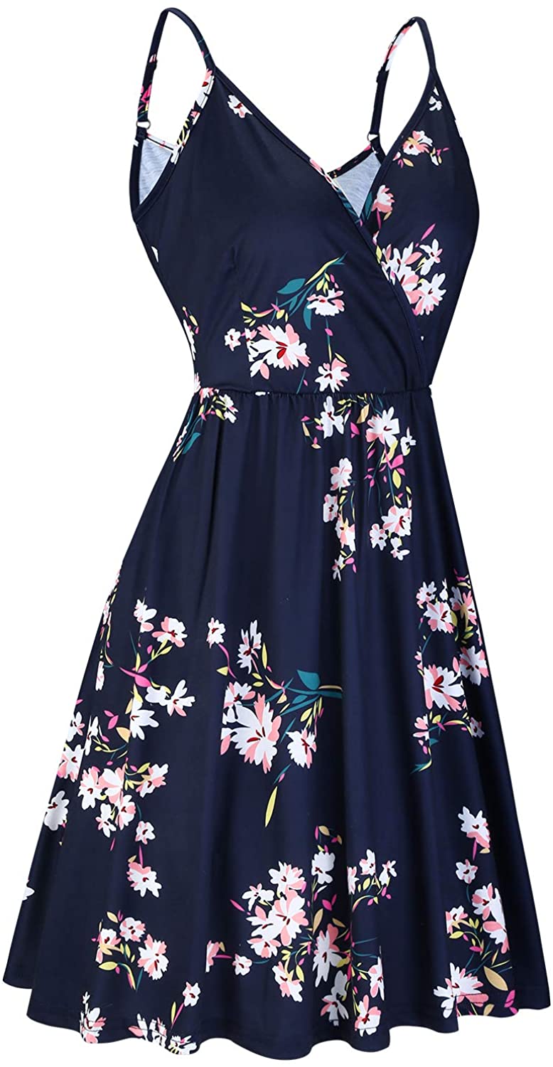 STYLEWORD Women's V Neck Floral Spaghetti Strap Summer Casual Swing Dress  with P | eBay