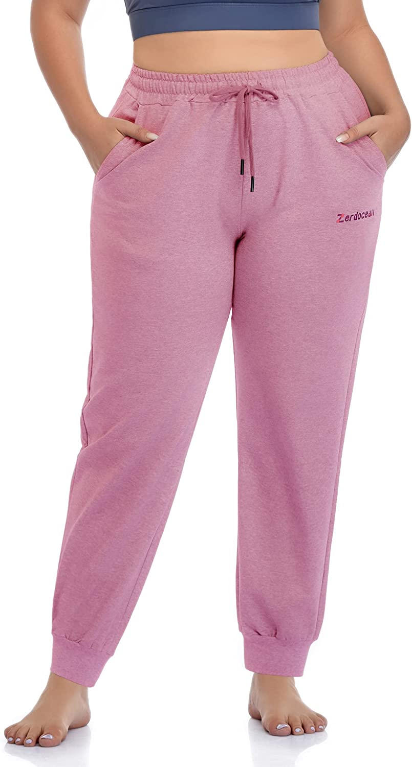 ZERDOCEAN Women's Plus Size Cotton Sweatpants Joggers Pants Active Yoga  Running Lounge Casual Pants with Pockets