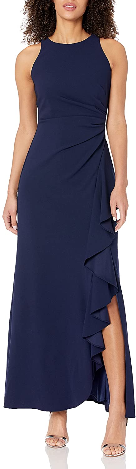 Alex Evenings Women's Long Sleeveless Cascade Ruffle Detail Dress with  Front Sli