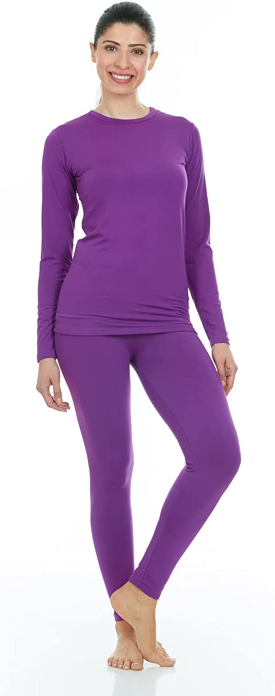 YWDJ Womens Thermal Underwear Sets Tight Round Neck Wool Thermal Underwear  Pure And Trousers Two-piece Set Purple L