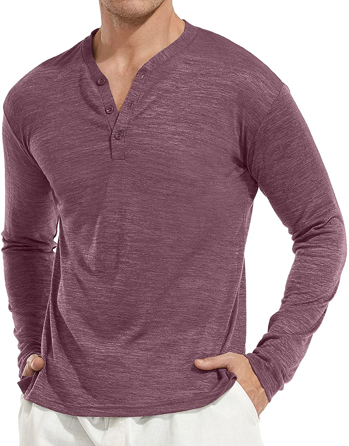 YTD Mens Long/Short Sleeve Henley Shirts Casual Fashion Beach Yoga Loose Fit T-Shirts 