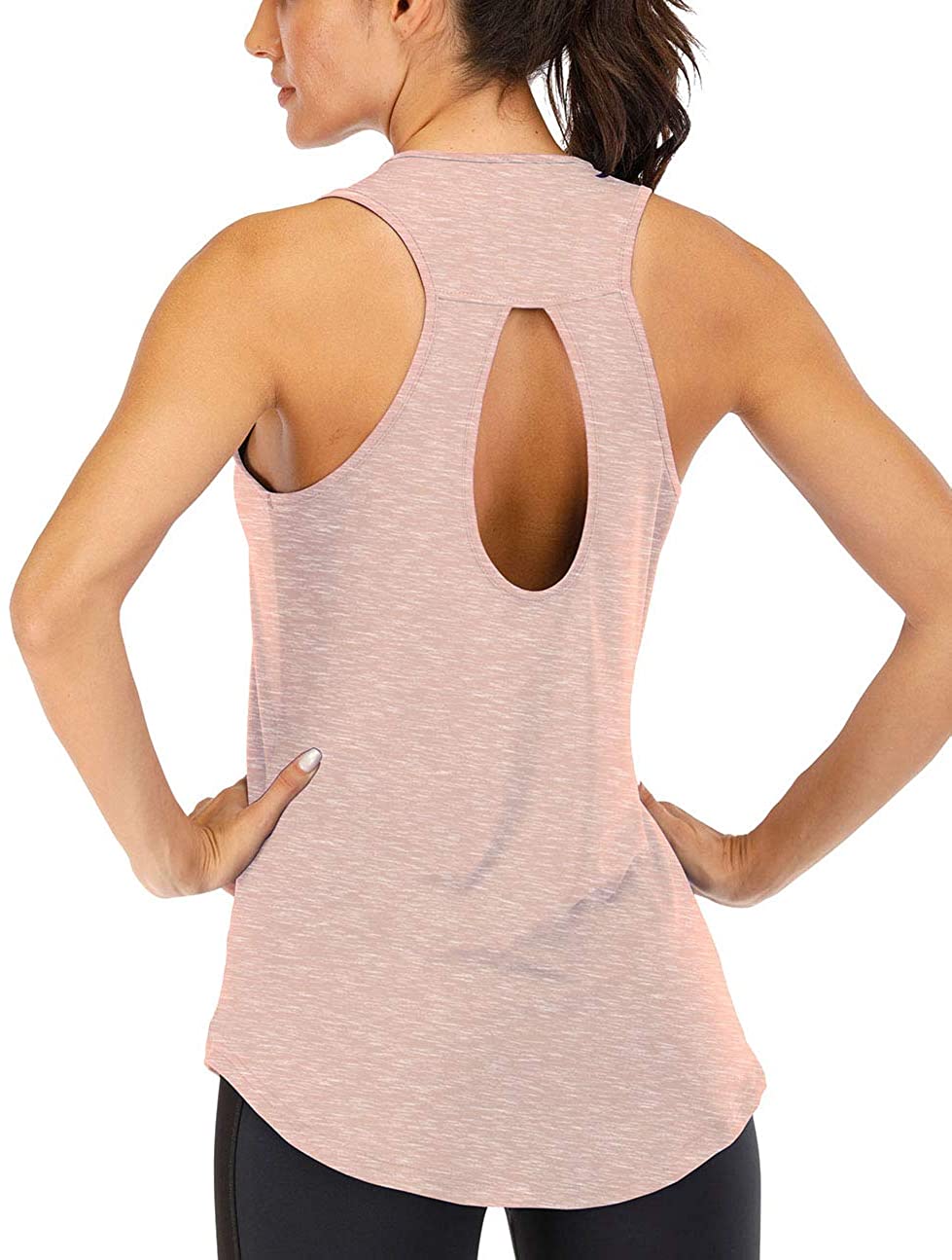 Fihapyli ICTIVE Long Sleeve Workout Shirts for Women Loose fit Yoga Shirts for Women Backless V Neck Running Shirts 