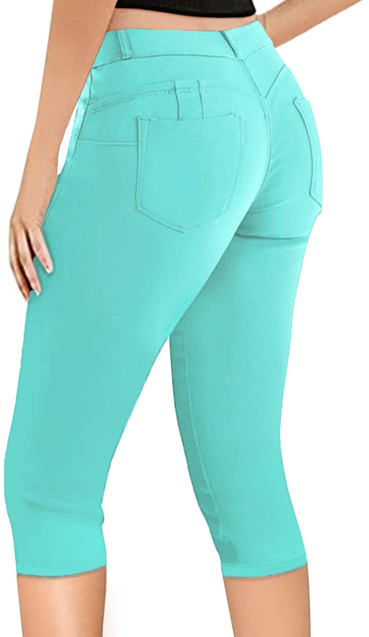 Womens 17 inch Butt Lift Super Comfy Stretch Denim Capri Jeans Hybrid & Co 