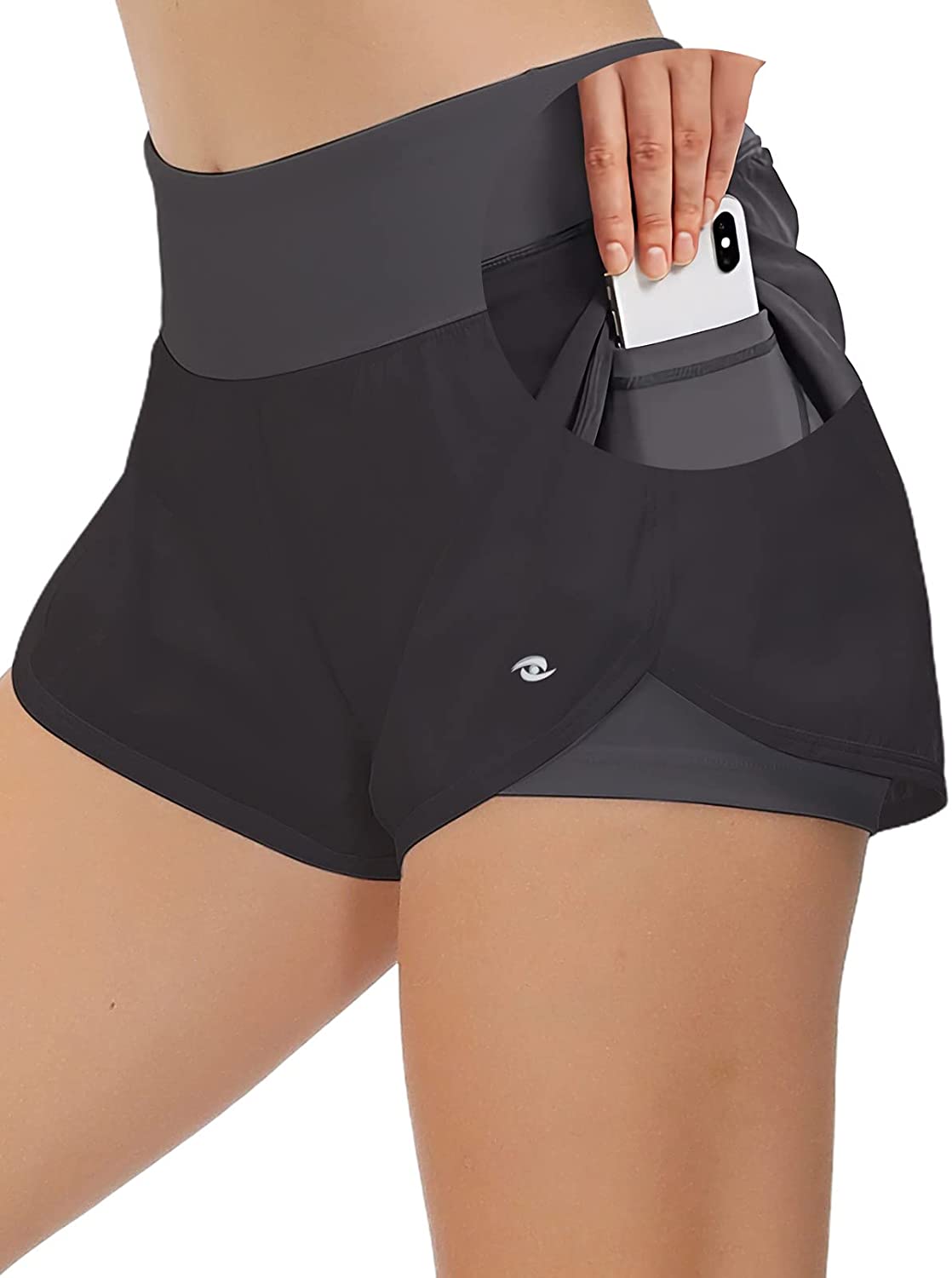 Eyesoul Womens Workout Shorts with Liner Pocket Double Layer Athletic Running Yoga Shorts with Back Pockets