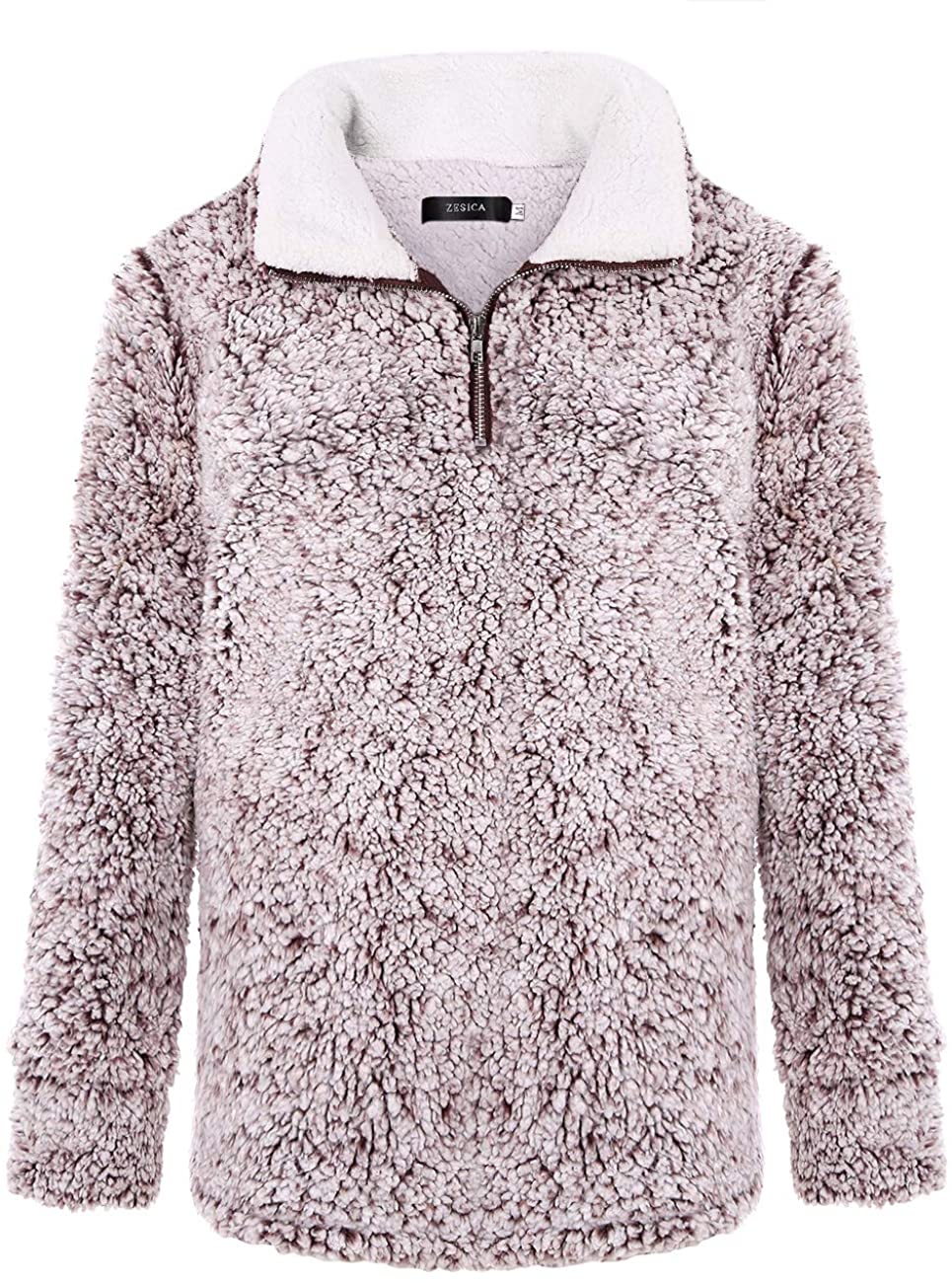ZESICA Zipper Sherpa Fleece Sweatshirt Pullover – zesica